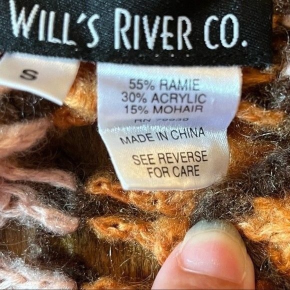 Will's River Co Crochet Cardigan Long Sleeve Brown Orange Green Pink Stripe Sz S - Picture 8 of 9